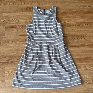 LOFT Gray and White Striped Midi Dress